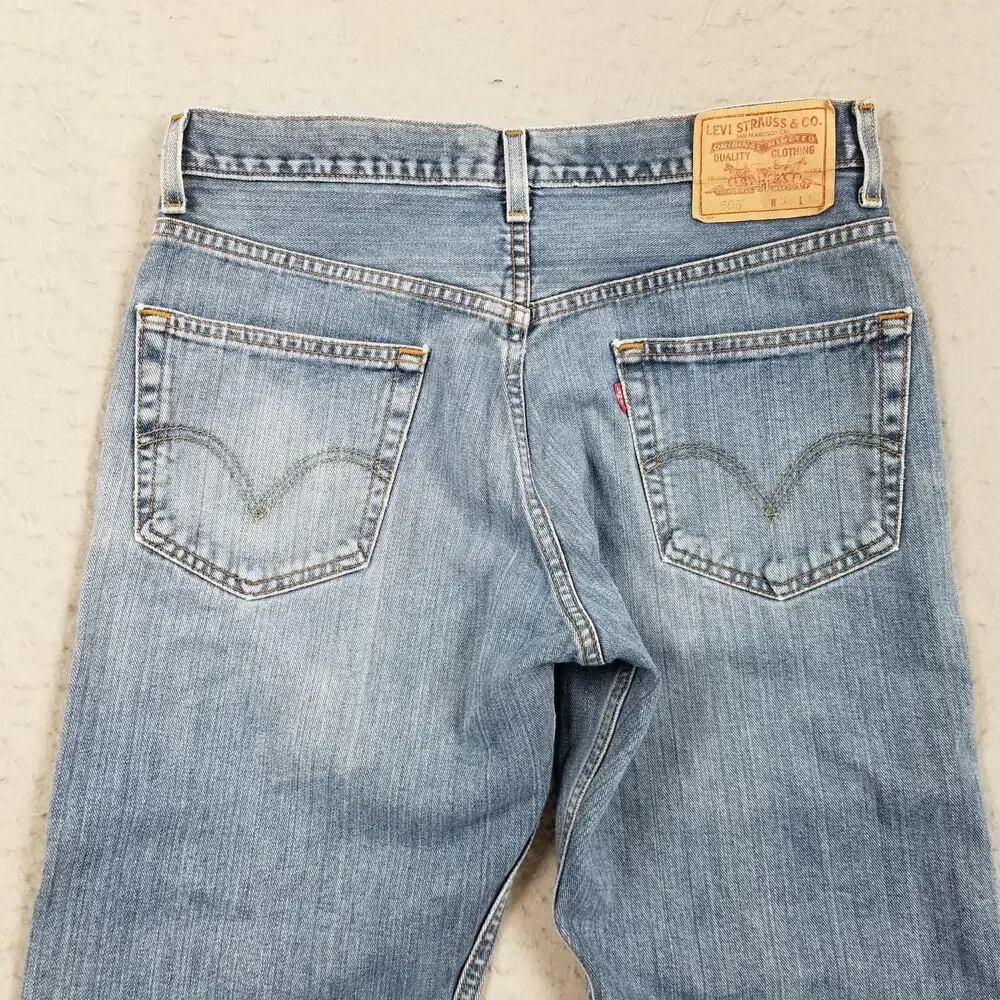 Levis 505 Jeans Mens 32x30 Blue Light Wash Straight‎ 100% Cotton Denim Pants